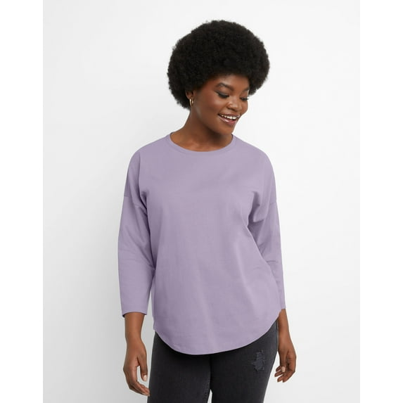 Hanes Essentials Women's Cotton T-Shirt, Three-Quarter Sleeve Muted Iris M