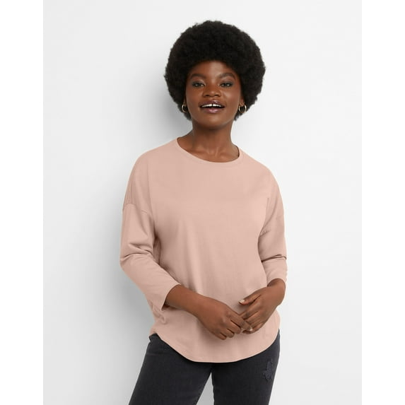Hanes Essentials Women's Cotton T-Shirt, Three-Quarter Sleeve Pale Blush S