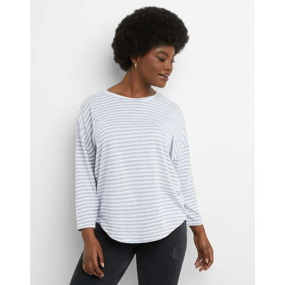 Hanes Essentials Women's Cotton T-Shirt, Three-Quarter Sleeve Light Steel Heather/White XS