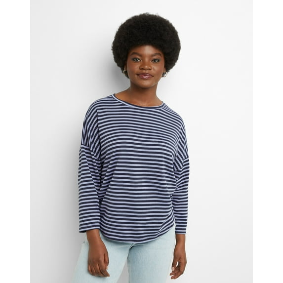 Hanes Essentials Women's Cotton T-Shirt, Three-Quarter Sleeve Peri Blue/Navy S