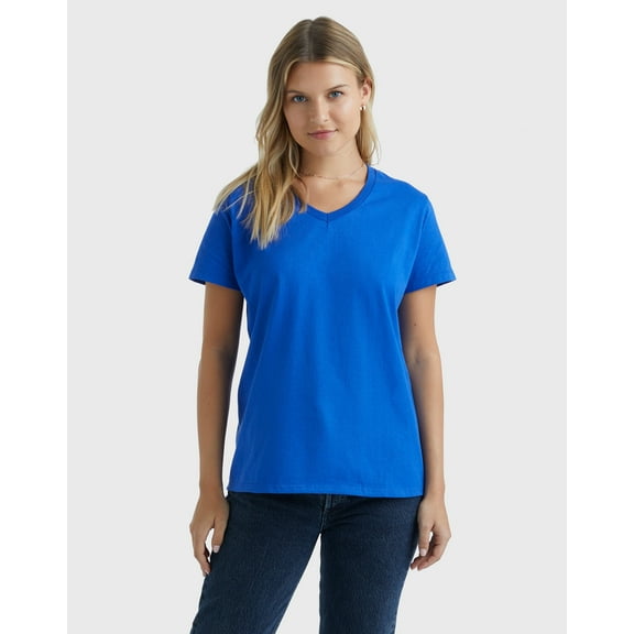 Hanes Essentials Women's Cotton V-Neck T-Shirt Deep Royal 3XL