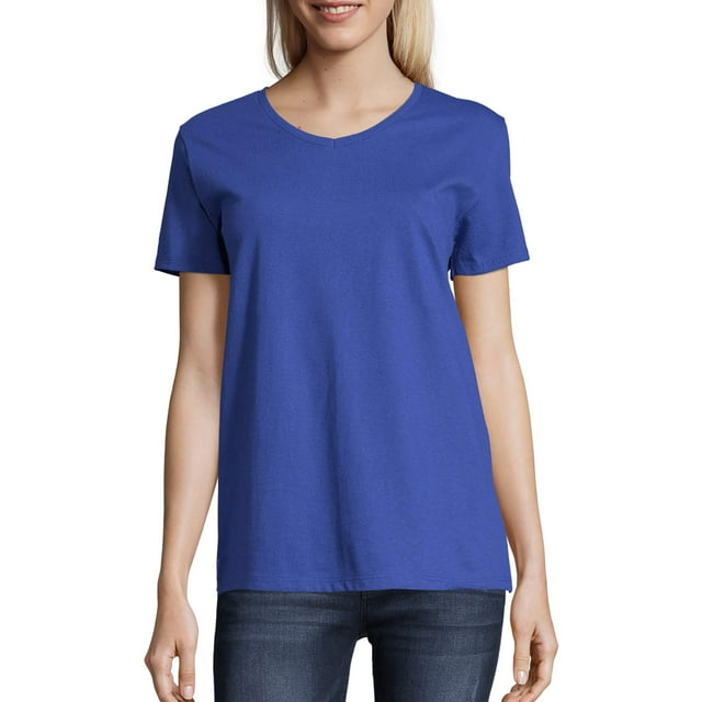 Hanes Essentials Women's Cotton V-Neck T-Shirt Deep Royal 3XL - Walmart.com