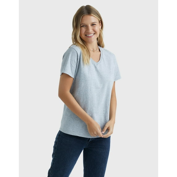 Hanes Essentials Women's Cotton V-Neck T-Shirt Light Steel S