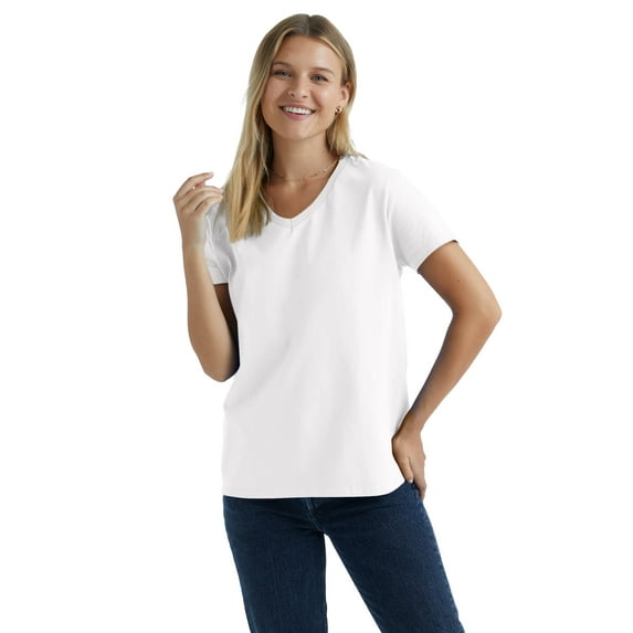 Hanes Essentials Women's Cotton V-Neck T-Shirt White L