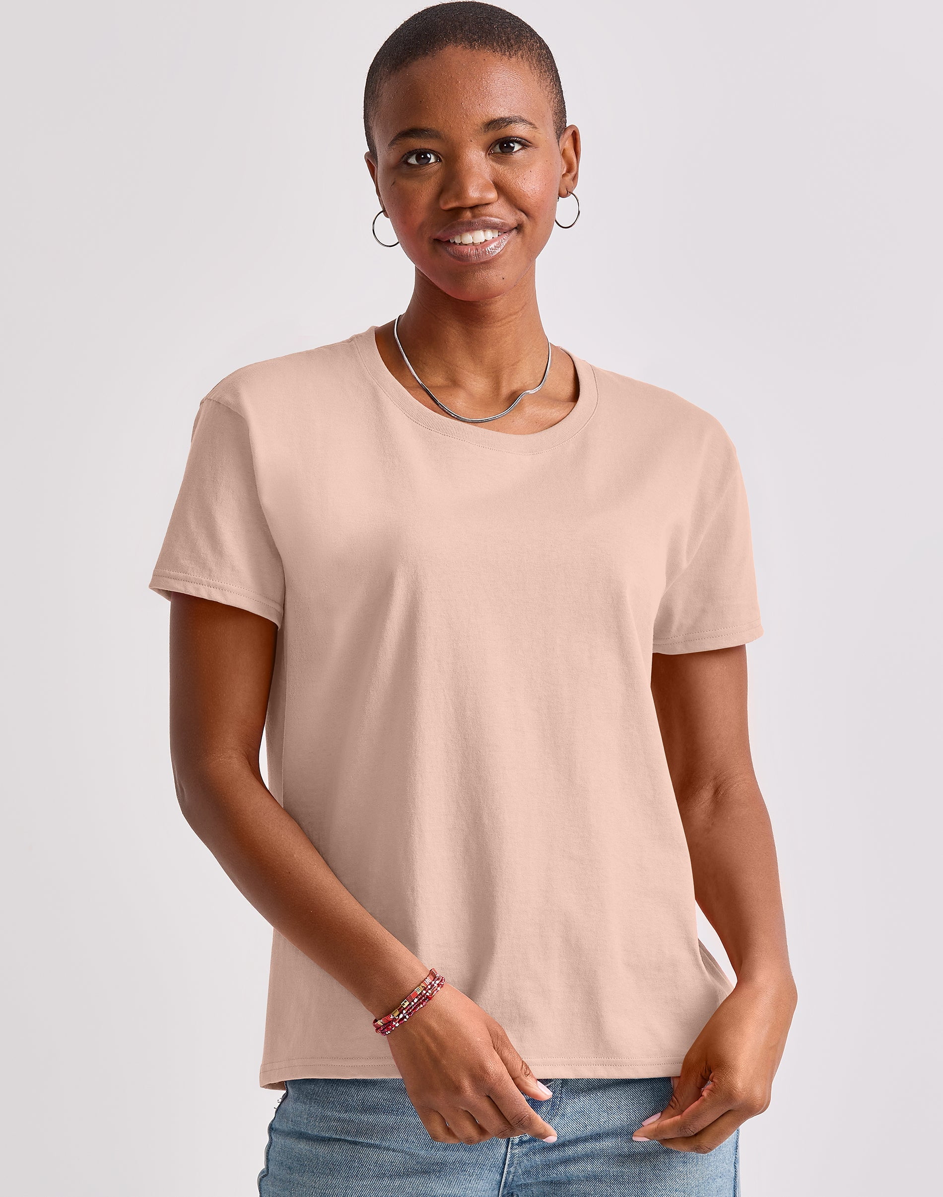 Hanes Essentials Women's Cotton T-Shirt, Oversized Fit Pale Blush