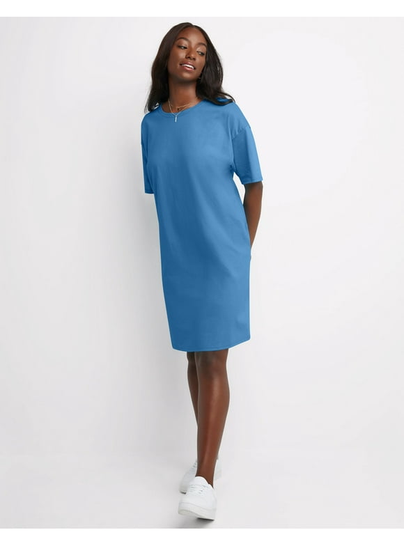 Hanes Essentials Women's T-Shirt Dress, Cotton Denim Blue ONE SIZE