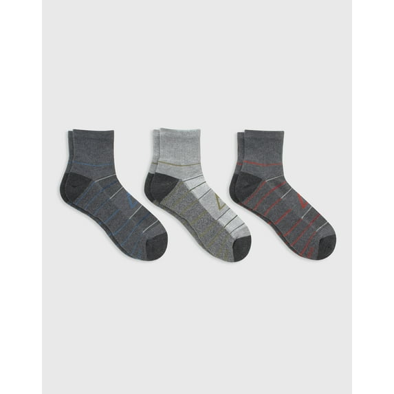 Hanes Explorer Downtown Streets Men's Cushioned Mid-Crew Socks, 3-Pairs Grey/Charcoal 6-12