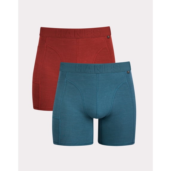 Hanes Explorer Men's Boxer Brief Underwear, Red/Blue, 2-Pack Blue/Red M