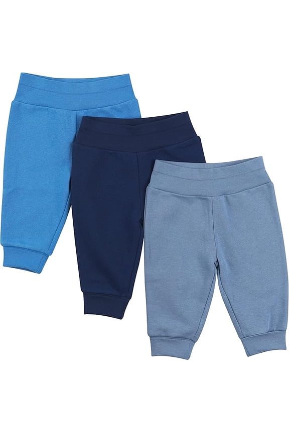 Fleece Pull-On Pants, Flexy Super Soft 4-Way Sweatpants, Stretch Joggers for Babies & Toddlers, Blues, 0-6 Months