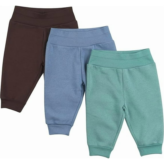 Hanes Fleece Pull-On Pants, Flexy Super Soft 4-Way Sweatpants, Stretch Joggers for Babies & Toddlers, Dusty Brown/Blue/Green, 0-6 Months