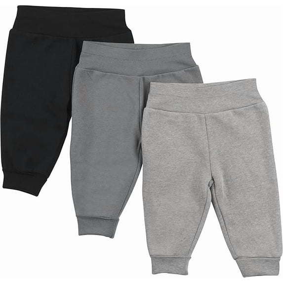 Hanes Fleece Pull-On Pants, Flexy Super Soft 4-Way Sweatpants, Stretch Joggers for Babies & Toddlers, Grey/Black, 0-6 Months