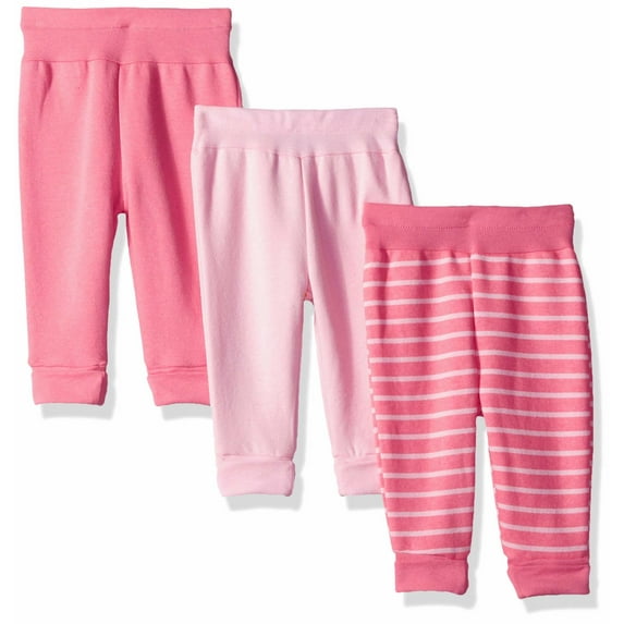 Hanes Flexy 3 Pack Adjustable Fit Fleece Joggers, Pink, 0-6 Months