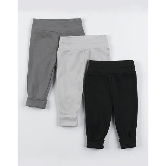 Hanes Flexy Baby Knit Pull-On Jogger Pants, 4-Way Stretch, Adjustable Waistband and Cuffs, Boys & Girls, 3-Pack Neutral Assorted 18M-24M