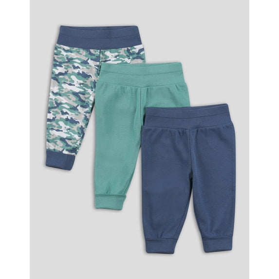 Hanes Flexy Baby Knit Pull-On Jogger Pants, 4-Way Stretch, Adjustable Waistband and Cuffs, Boys & Girls, 3-Pack Green Camo Assorted 18M-24M