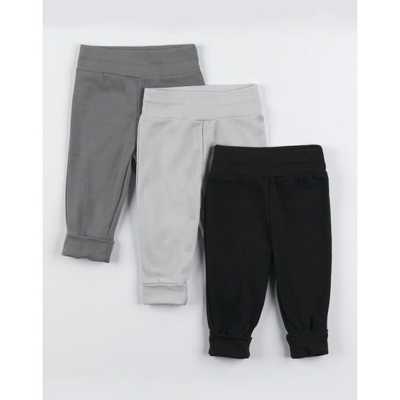 Hanes Flexy Baby Knit Pull-On Jogger Pants, 4-Way Stretch, Adjustable Waistband and Cuffs, Boys & Girls, 3-Pack Neutral Assorted 18M-24M