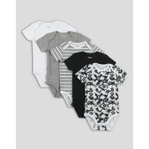 Hanes Flexy Baby Knit Short Sleeve Bodysuits 5-Pack 4-Way Stretch Boys & Girls