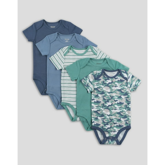 Hanes Flexy Baby Knit Short Sleeve Bodysuits 5-Pack 4-Way Stretch Boys & Girls