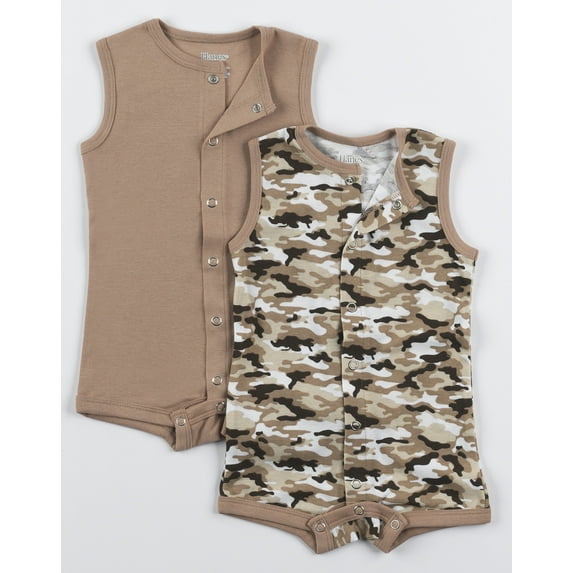 Hanes Flexy Baby Knit Sleeveless Rompers 2-Pack Full-Snap & 4-Way Stretch Boys & Girls