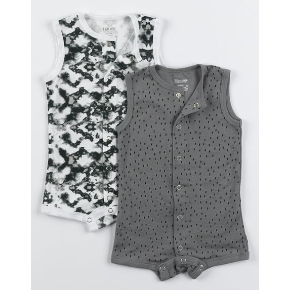 Hanes Flexy Baby Knit Sleeveless Rompers 2-Pack Full-Snap & 4-Way Stretch Boys & Girls