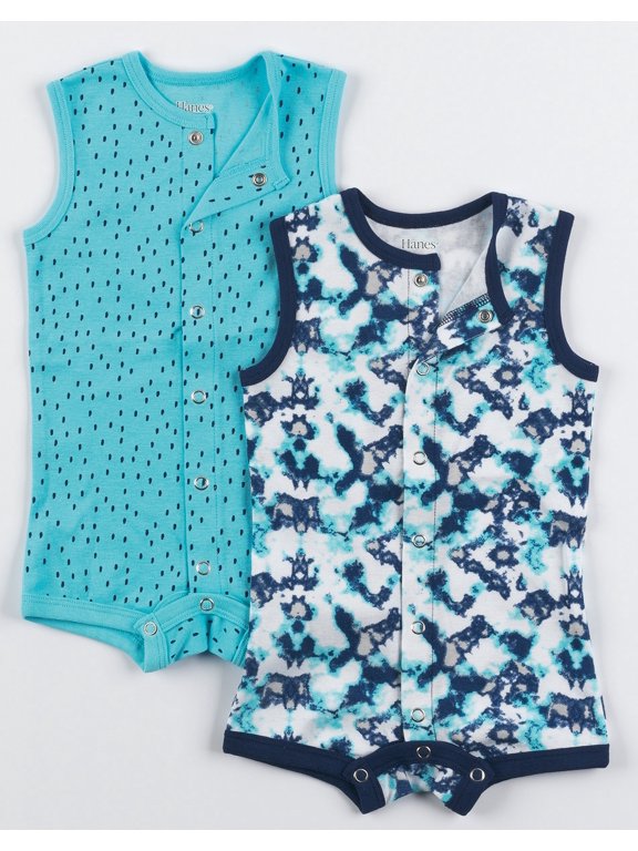 Flexy Baby Knit Sleeveless Rompers 2-Pack Full-Snap & 4-Way Stretch Boys & Girls