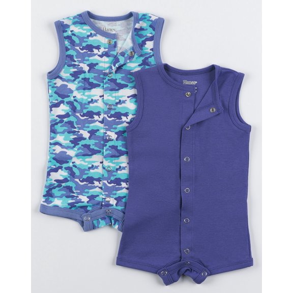 Hanes Flexy Baby Knit Sleeveless Rompers 2-Pack Full-Snap & 4-Way Stretch Boys & Girls