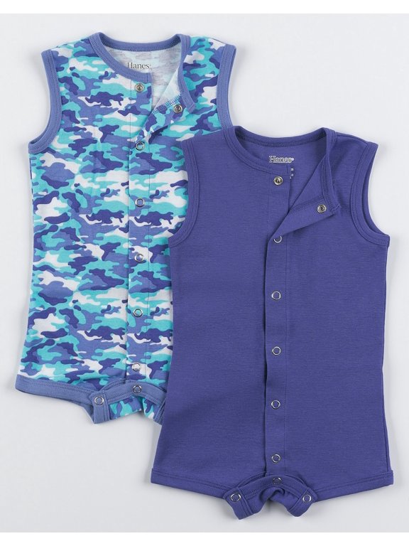 Flexy Baby Knit Sleeveless Rompers 2-Pack Full-Snap & 4-Way Stretch Boys & Girls