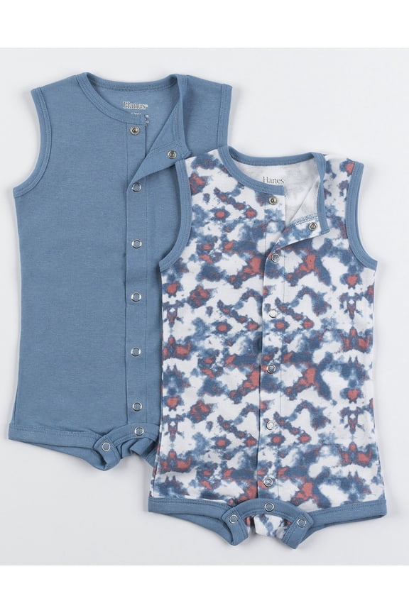 Flexy Baby Knit Sleeveless Rompers 2-Pack Full-Snap & 4-Way Stretch Boys & Girls