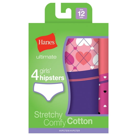 Hanes  Girl's Ultimate Tagless Cotton Stretch Hipsters 4-Pack