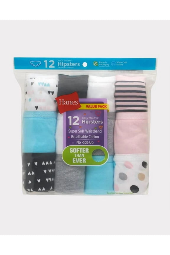 Girls' 12+1 pack hipsters "100% COTTON & TAGLESS & SOFT NEW!!!  SIZE "8"