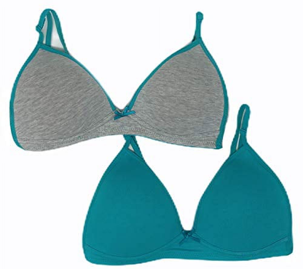 Hanes Girls' 2Pack Underwire Bra, Soft Grey/True Teal, Medium