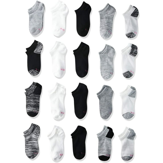 Hanes Girls 20-Pair SUPER VALUE No Show Socks Medium - Shoe Size: 10.5-4 4 Assorted