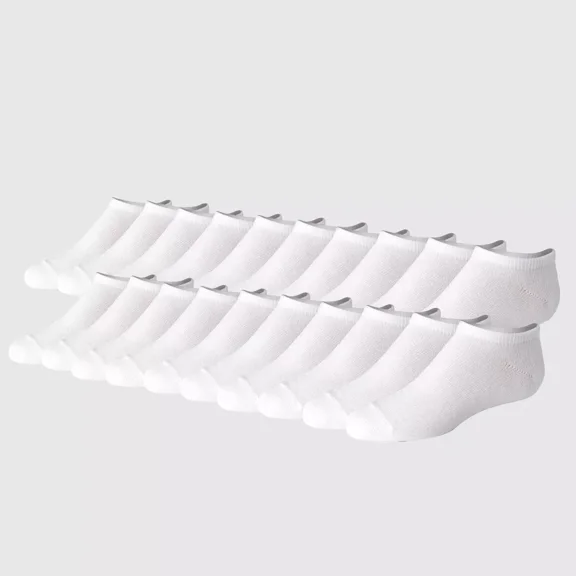 Hanes Girls' 20pk No Show Socks - White Size L