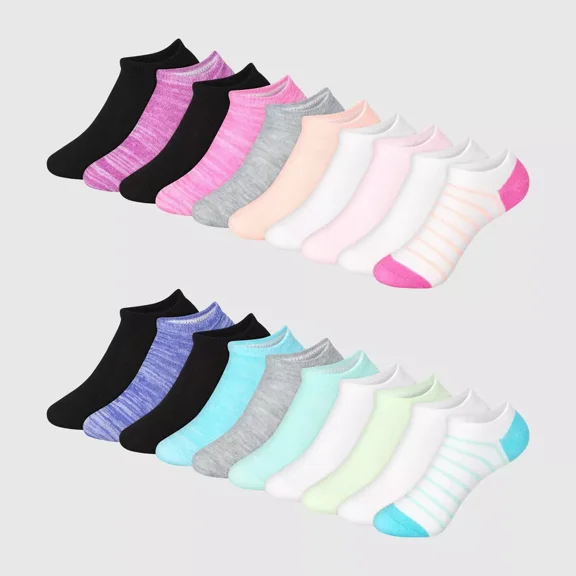 Hanes Girls' 20pk Super Soft No Show Socks Multicolor size-M