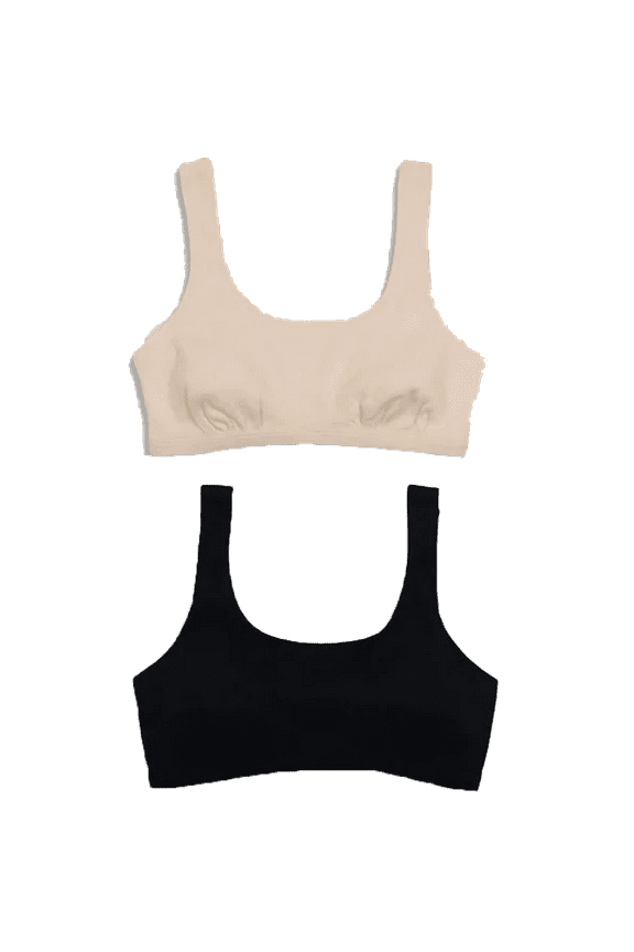 Girls' 2pk Pointelle Square Neck Crop Bralette - Pearl/Black - (Small)