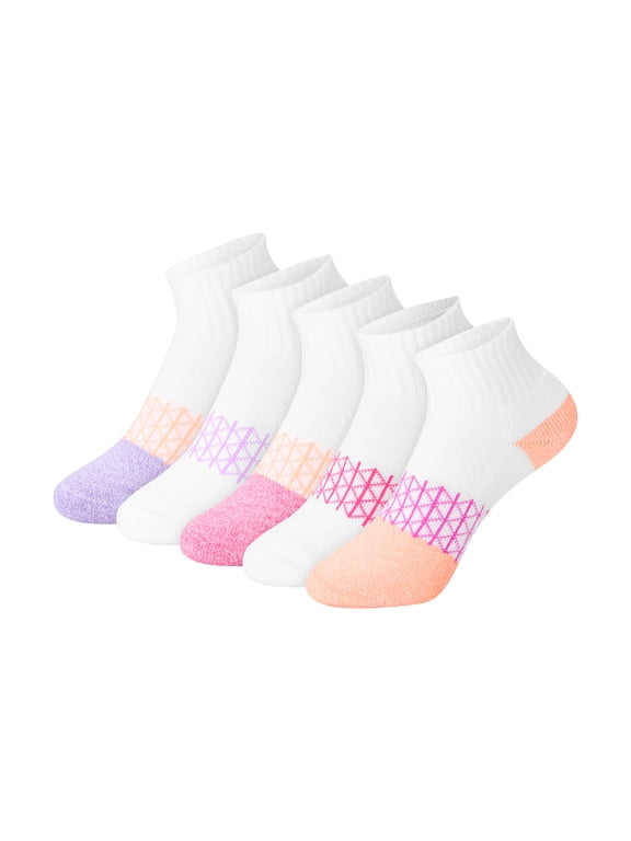 Girls Ankle Socks Value Pack, 5-Pack, Absolute Active Ankle Socks for Girls