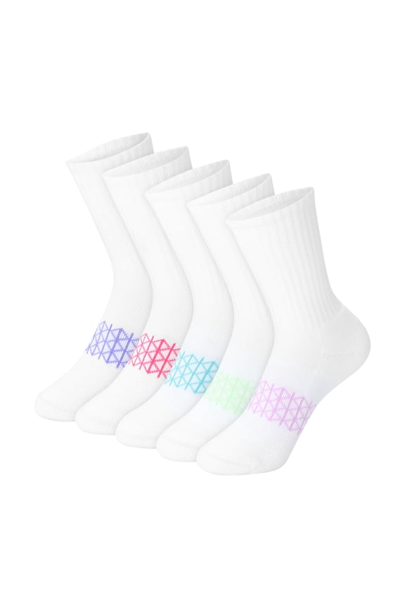 Girls Crew Socks Value Pack, 5-Pack, Absolute Active Crew Socks for Girls