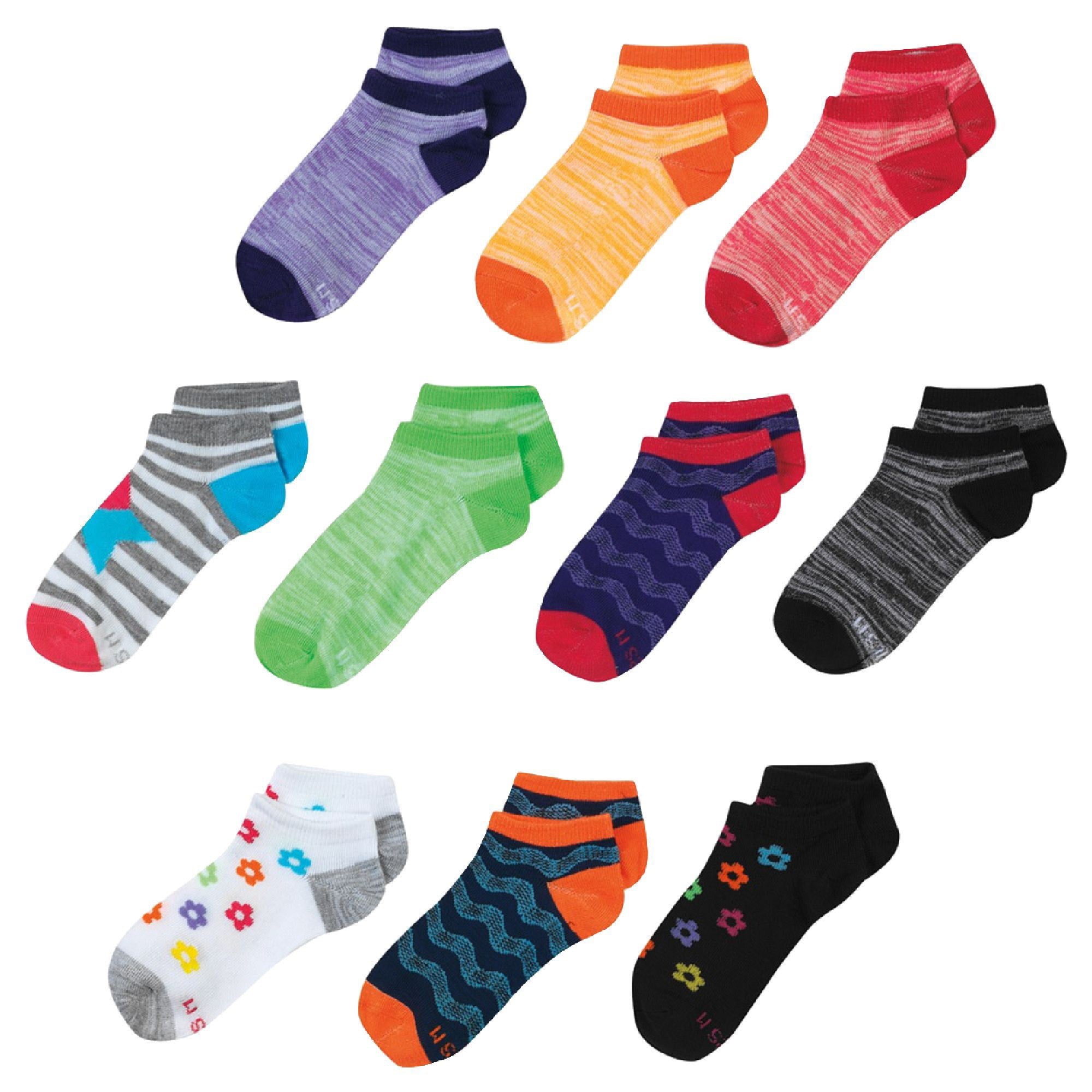 Hanes Girls Ankle Socks 10-Pack, Sizes S-L 