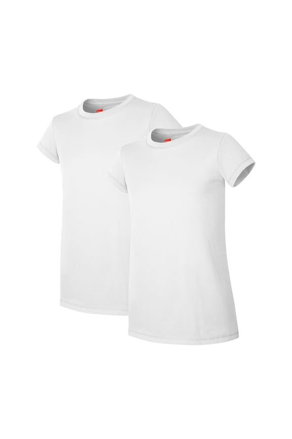 Essentials Girls' Cotton T-Shirt, 2-Pack White L