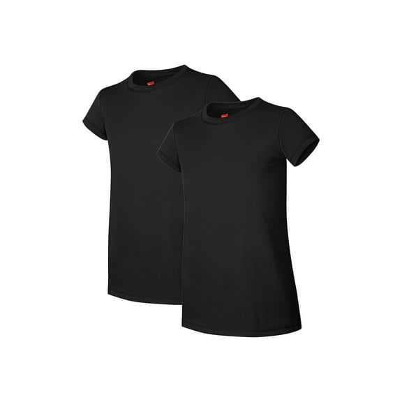 Hanes Essentials Girls' Cotton T-Shirt, 2-Pack Black XS