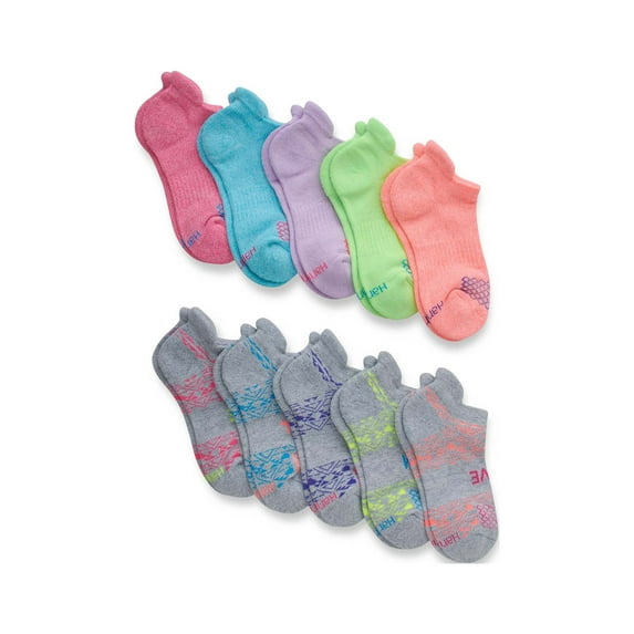 Hanes Girls No-Show Socks, 10 Pairs, Comfort Fit Heel Shield, Breathable Mesh