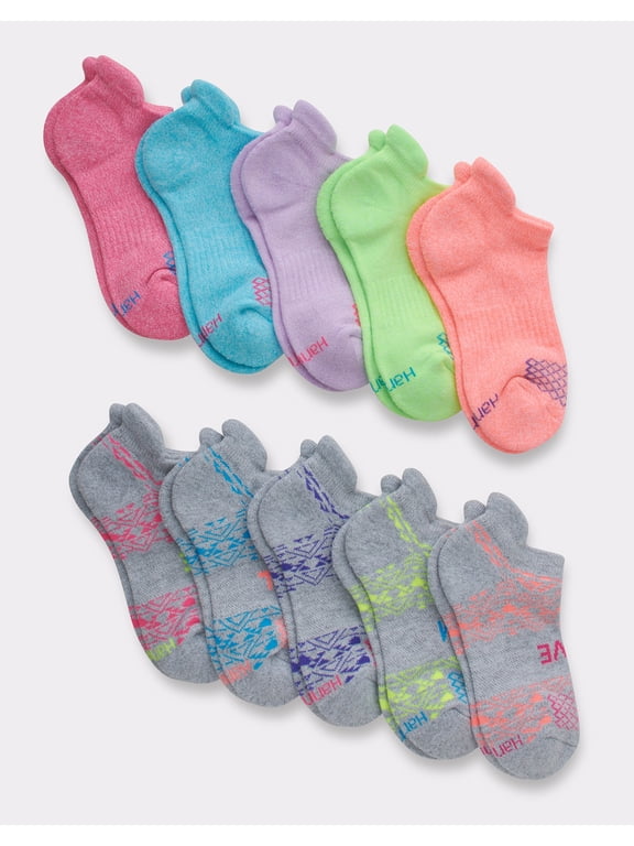 Comfort Fit Girls' Heel Shield Socks, 10-Pairs Assorted S