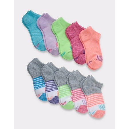 Hanes Comfort Fit Girls' No Show Socks, 10-Pairs Assorted S