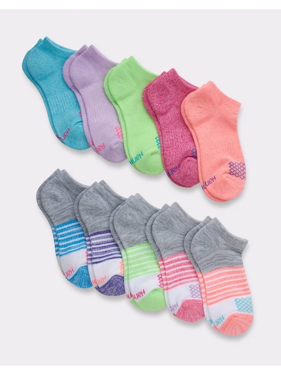Comfort Fit Girls' No Show Socks, 10-Pairs Assorted S