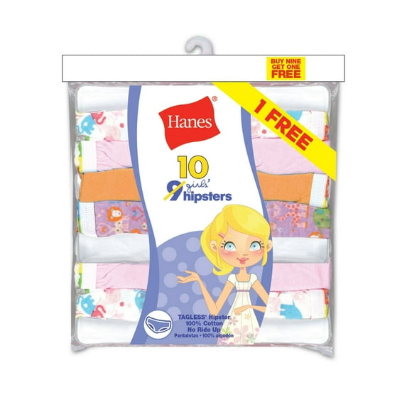 Hanes Girls' Comfort Soft No Ride Up Hipster Underwear, 10-Pack Panties (Little Girls & Big Girls)