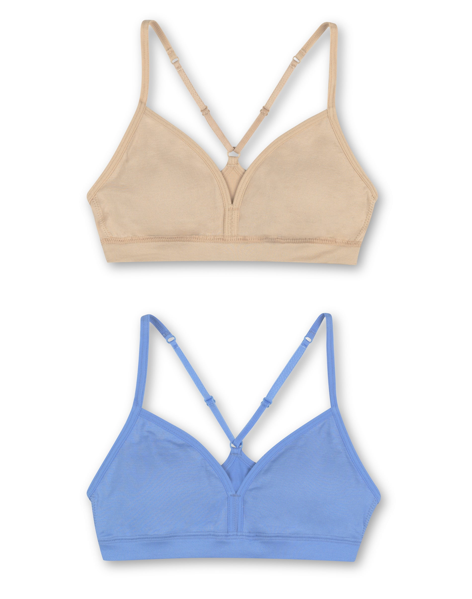 Hanes Girls' ComfortFlex Fit® Pullover Bra with Adjustable Racerback Straps  2-Pack Blue Star/Nude L 