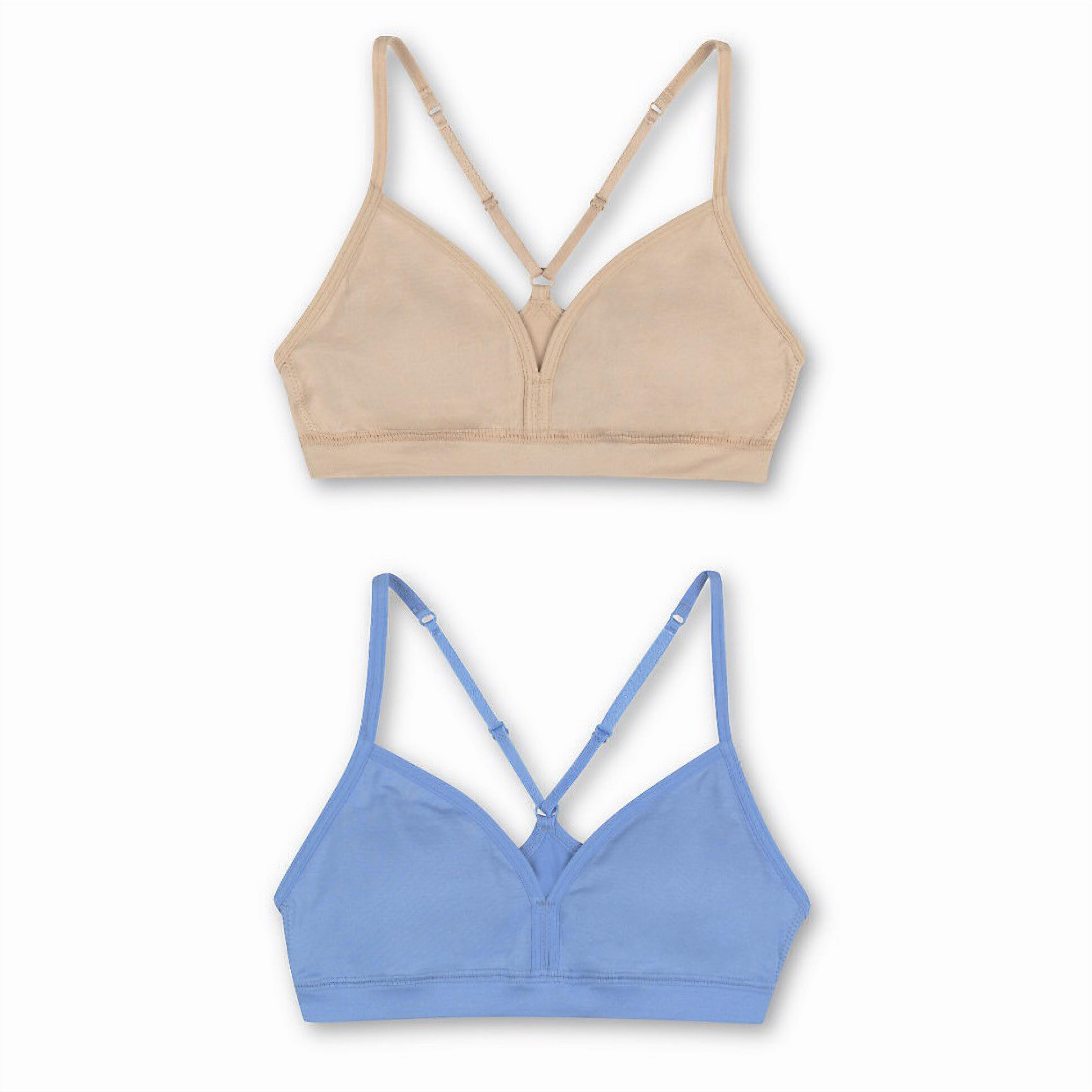 Hanes Girls' ComfortFlex Fit® Pullover Bra with Adjustable Racerback Straps  2-Pack Blue Star/Nude M 
