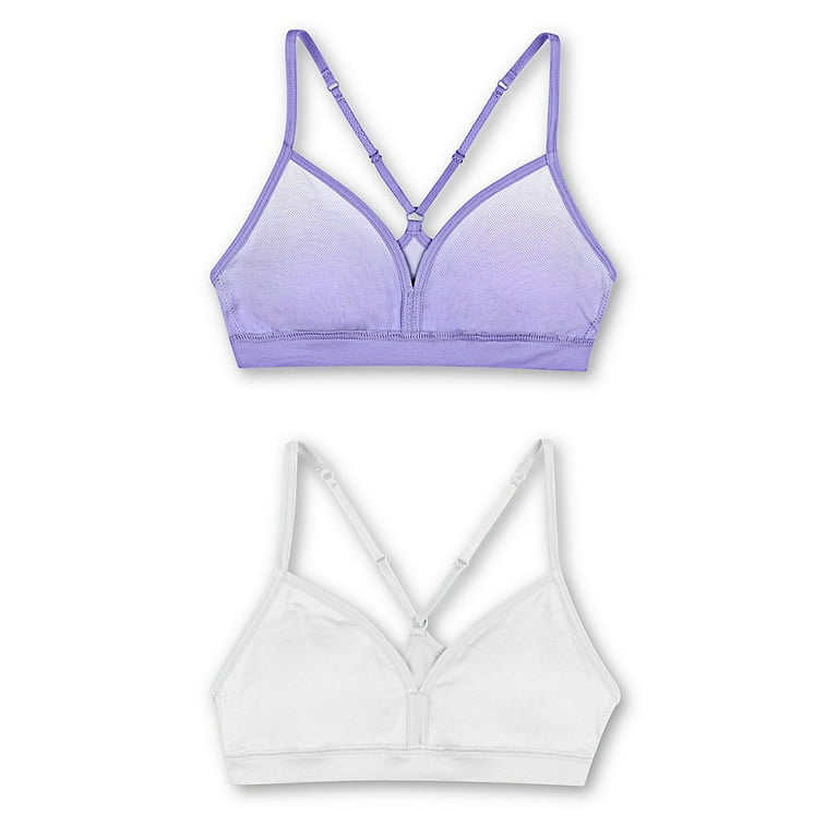 Hanes Girls' ComfortFlex Fit® Pullover Bra with Adjustable Racerback Straps  2-Pack Salty Purple Gradient Dot Print/White S 