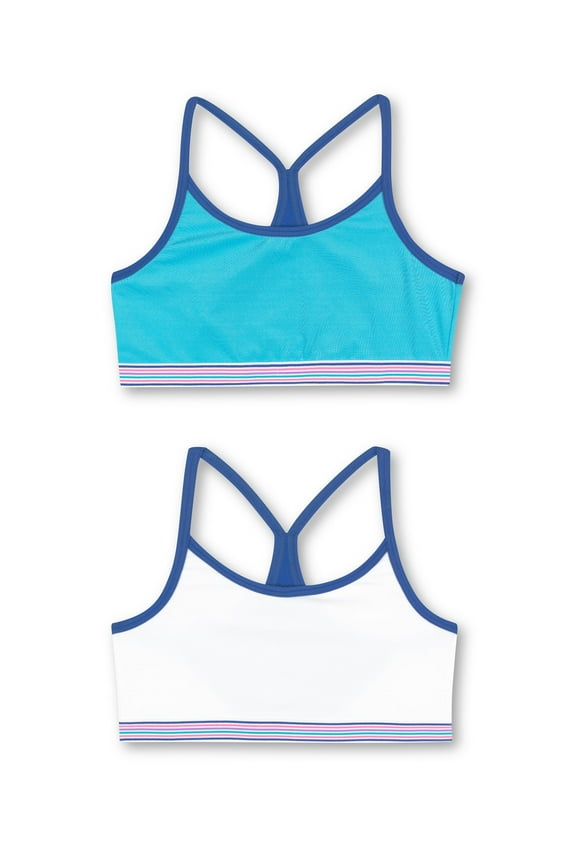 Girls' ComfortFlex Fit® Pullover Bra with Thin Racerback Straps 2-Pack Bright Blue Waters w/Flight Blue/White M