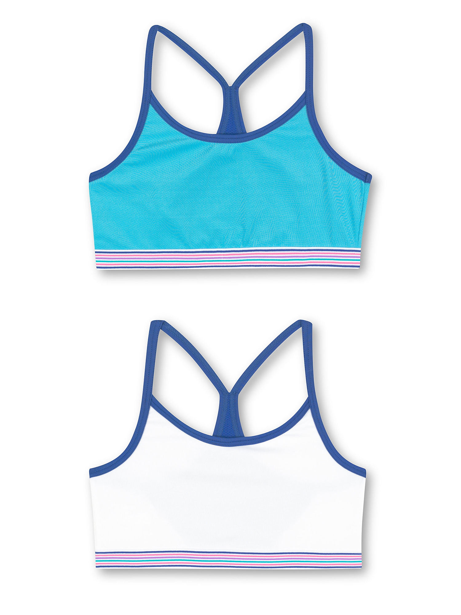 Hanes Girls' ComfortFlex Fit® Pullover Bra with Thin Racerback Straps  2-Pack Bright Blue Waters w/Flight Blue/White S 