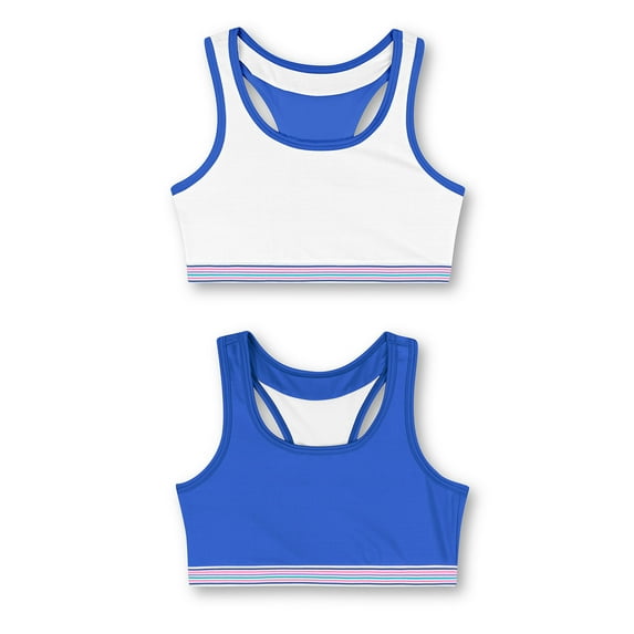 Hanes Girls' ComfortFlex Fit® Pullover Bra with Wide Racerback Straps 2-Pack Flight Blue and White/White S